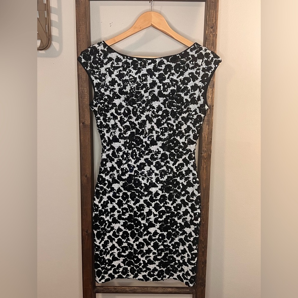 Guess Black and White Sequin Mini Dress